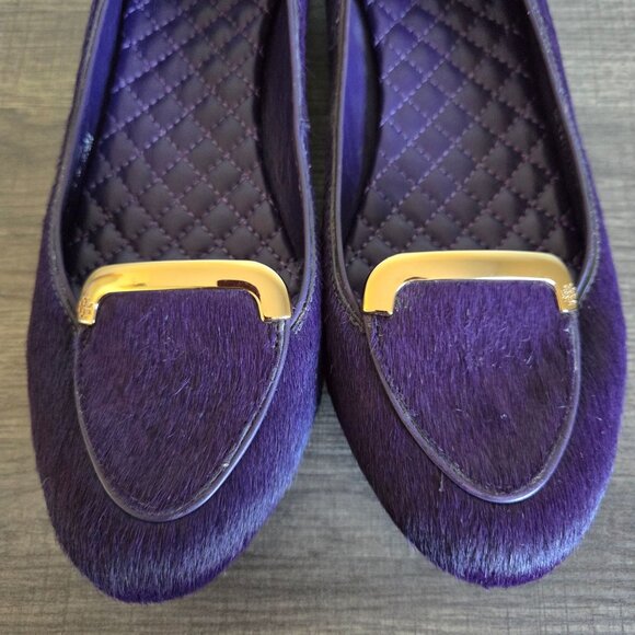 Tory Burch Jessa Purple Calf Hair Flats Slip-On Loafers Size 8.5 Gold Hardware - Picture 3 of 12